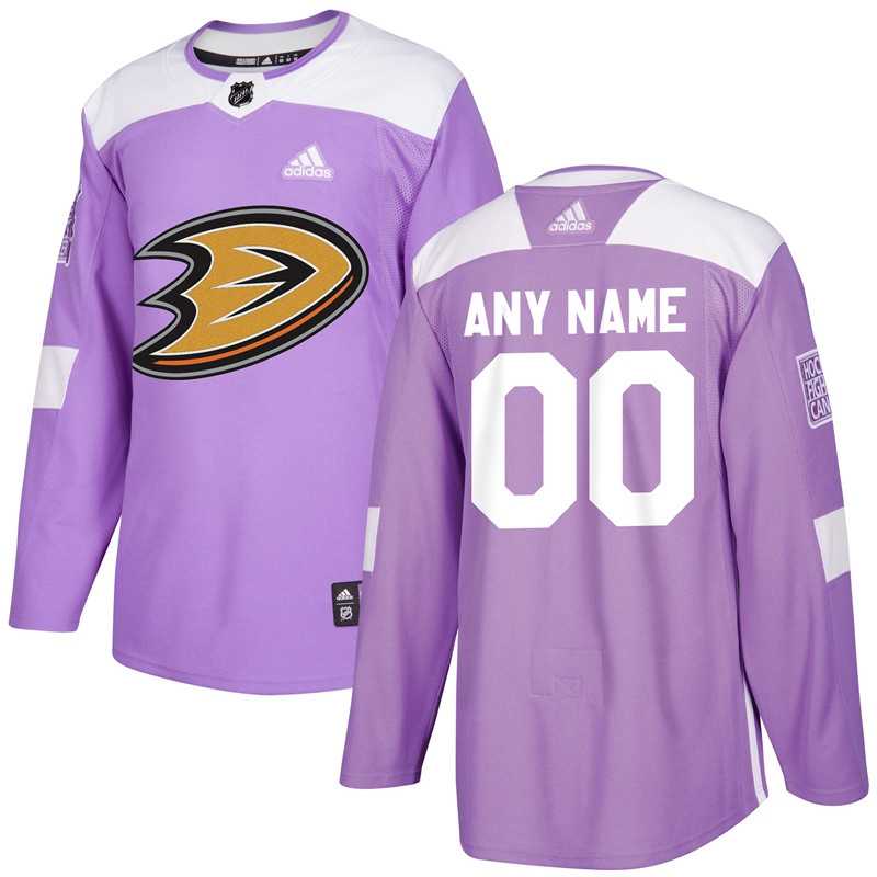 Men's Customized Anaheim Ducks Purple Adidas Hockey Fights Cancer Practice Jersey